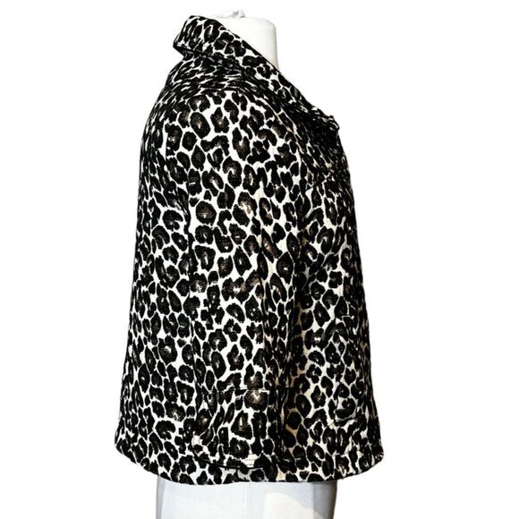 FOREVER 21 3/4 Sleeve Swing Jacket Blazer Neutral Jacquard Spotted Animal Print - Picture 5 of 12